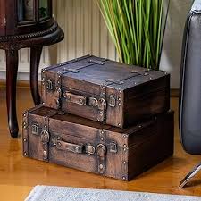 Valise en Bois Vintage HMF VKO103 - 38 x 26 x 13 cm