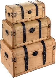 Ensemble de 3 Valises Vintages en Bois Naturel - L 45 cm