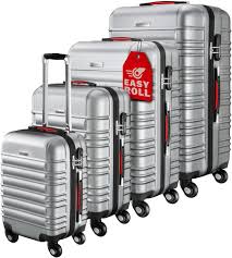 Set de 4 Valises Rigides Argent - S/M/L/XL avec 4 Roues et Poignée Télescopique