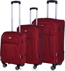 INVIDA Glüückskind : Ensemble de 3 valises à roulettes en tissu rouge