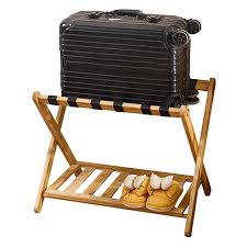 Porte-Valise en Bois Pliable avec Étagère pour Hôtel