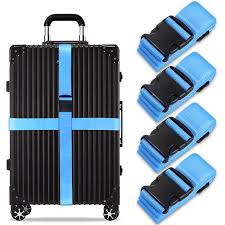 Lot de 4 Sangles de Valise Réglables - Accessoires de Voyage Bleus