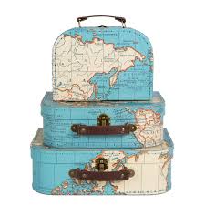 Set de 3 Valises de Rangement - Motif Carte du Monde