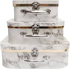 Ensemble de Boîtes de Rangement Luxe en Marbre Blanc
