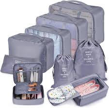 Organisateur de Bagage Imperméable 9 pcs - Ensemble de Cubes de Voyage (Gris)