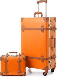 Ensemble Valise Vintage Luxe avec Verrouillage Numérique - Orange