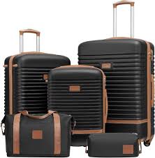 Valise Rigide COOLIFE avec Sac de Voyage et Trousse de Toilette - Noir/Marron