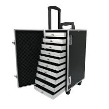 Valise à Bijoux Roulante Noir avec 10 Plateaux et Serrures à Code