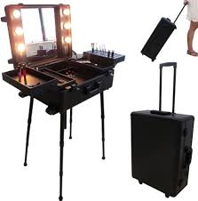 Valise Trolley Maquillage avec Table et Ampoules Noires