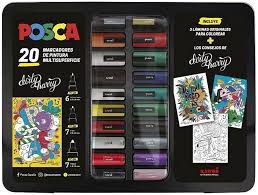 Valise Métallique Posca UNI-BALL - Set de 20 Marqueurs Assortis