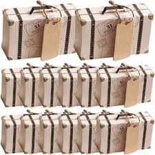 Mini Valise Kraft Vintage - 50 Boîtes À Cadeaux avec Étiquettes Jute
